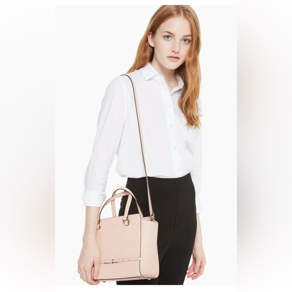 Kate Spade Small Pink Laurel Way Jeweled Saffiano Leather Tote Satchel